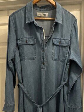 Old Navy Blue Denim Long Sleeve Popover Maternity Shirt Dress Size XL NWT Belt